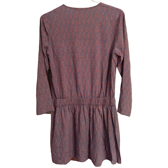 Color Block Long Sleeve Mini Dress, Size Small, Steel Blue/Red & Tan Design - Picture 2 of 10